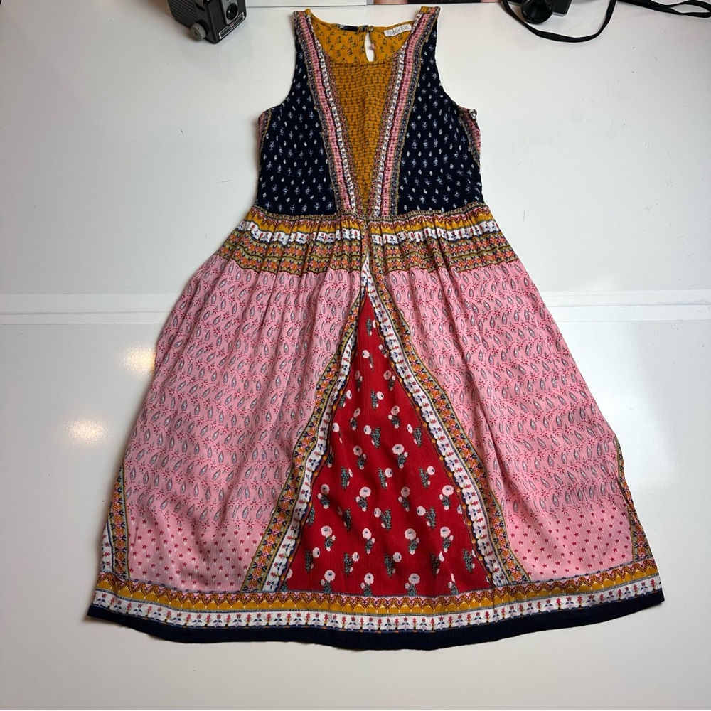 Patrons of Peace Patchwork Boho Mini Dress |Festival Prairie Cottagecore Rayon S - Picture 2 of 13
